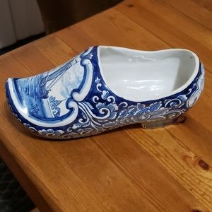 Holland Handpainted Blue Porcelain Shoe 7.75x3 EUC